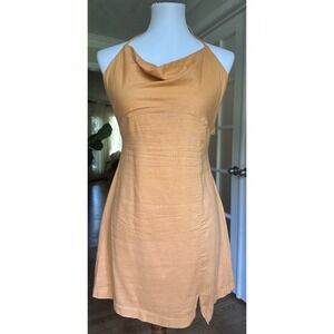 Free People Orange Halter Mini Dress Open Back Tassel Tie Small Viscose Cotton